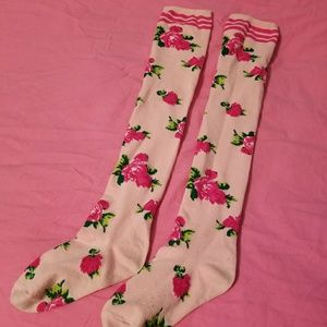 Betsey Johnson Pink Floral OTK socks
